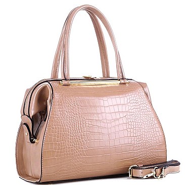 CROCODILE PRINT PATENT SATCHEL