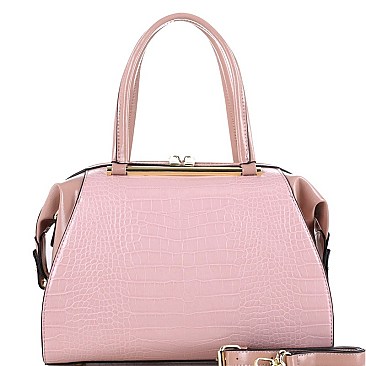 CROCODILE PRINT PATENT SATCHEL