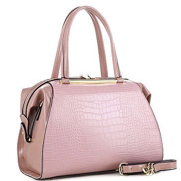 CROCODILE PRINT PATENT SATCHEL