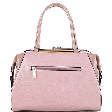 CROCODILE PRINT PATENT SATCHEL