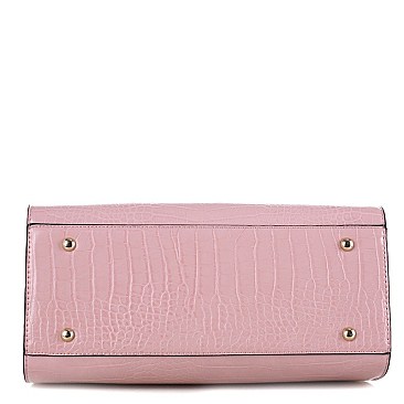 CROCODILE PRINT PATENT SATCHEL