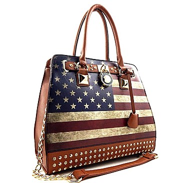 USA FLAG PRINT PADLOCK ACCENT BAG