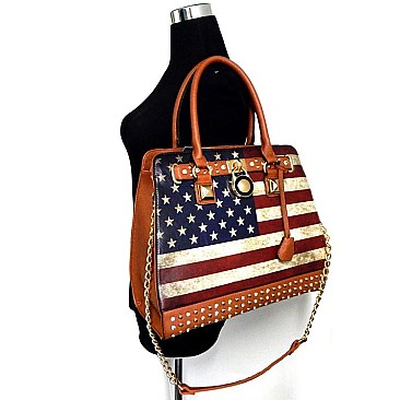 USA FLAG PRINT PADLOCK ACCENT BAG