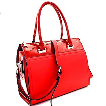 Classy Mixed-Material Patent Boston Satchel MH-UW1978