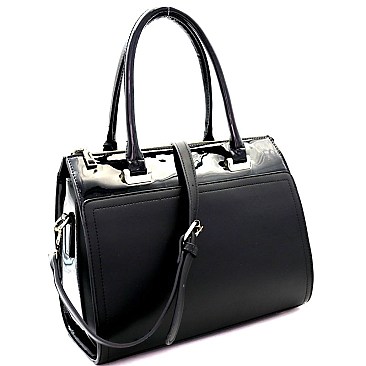 Classy Mixed-Material Patent Boston Satchel MH-UW1978