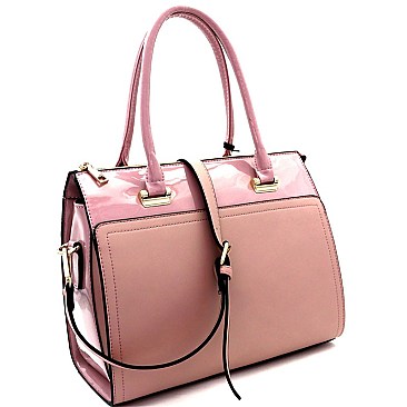 Classy Mixed-Material Patent Boston Satchel MH-UW1978