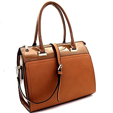 Classy Mixed-Material Patent Boston Satchel MH-UW1978