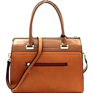 Classy Mixed-Material Patent Boston Satchel MH-UW1978