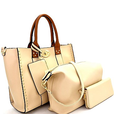 V3-6747-LP Turn-Lock Studded Two-Tone 4 in 1 Large Tote Value SET