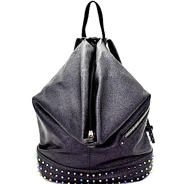 Hologram Stud Accent Metallic Fashion Moto Backpack