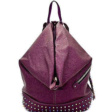 Hologram Stud Accent Metallic Fashion Moto Backpack