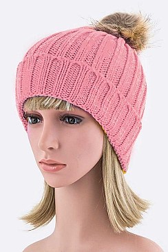 Chic Fur Pom Pom Beanie Hat LA-MM3003