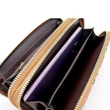 Double Zip-Around Snake Print Wallet