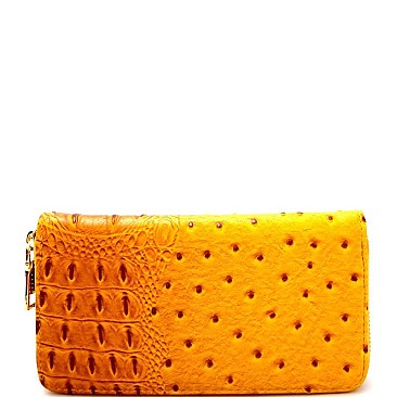 W02OT-LP Ostrich Print Embossed Zip-Around Wallet