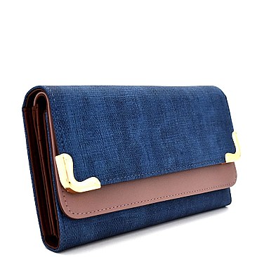 W1613-LP Double-Compartment Two-Tone Long Trifold Wallet