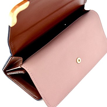 W1613-LP Double-Compartment Two-Tone Long Trifold Wallet
