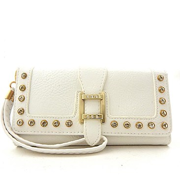 Rhinestone Belt Buckle Wallet with Wristlet & Strap