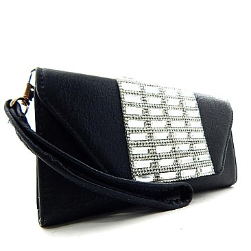 Cubic Rhinestone Wristlet Wallet