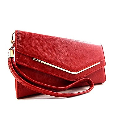 V-Shape Metal Accent Wristlet Wallet