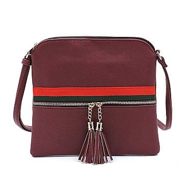 Fashion Stripe Tassel Zip Crossbody Bag