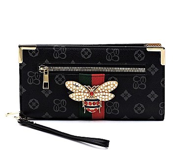 QUEENBEE MONOGRAM STRIPE CLUTCH WRISTLET