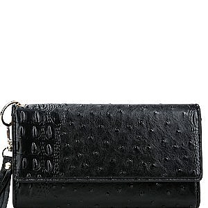 Ostrich Embossed Versatile Cellphone Holder Wristlet Wallet