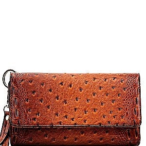 Ostrich Embossed Versatile Cellphone Holder Wristlet Wallet