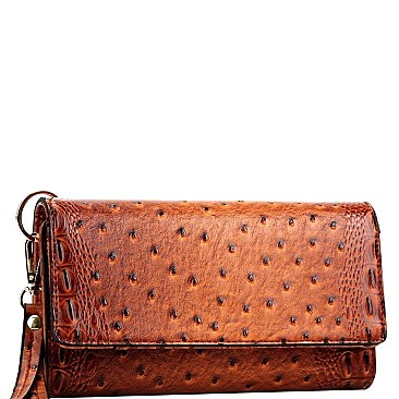 Ostrich Embossed Versatile Cellphone Holder Wristlet Wallet