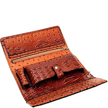 Ostrich Embossed Versatile Cellphone Holder Wristlet Wallet