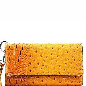 Ostrich Embossed Versatile Cellphone Holder Wristlet Wallet