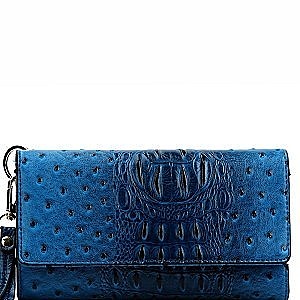 Ostrich Embossed Versatile Cellphone Holder Wristlet Wallet