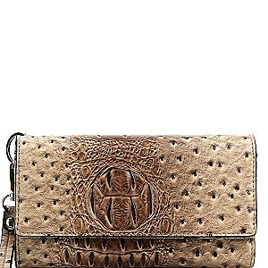 Ostrich Embossed Versatile Cellphone Holder Wristlet Wallet