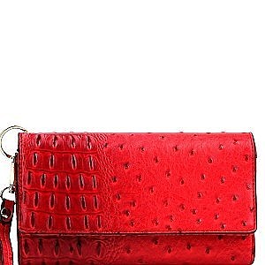 Ostrich Embossed Versatile Cellphone Holder Wristlet Wallet