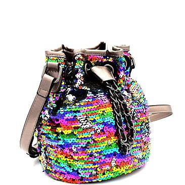 WE0022-LP Sequins Embellished Drawstring Bucket Bag