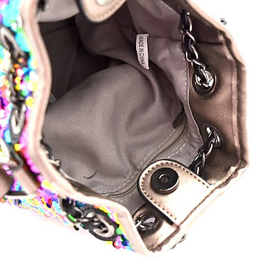 WE0022-LP Sequins Embellished Drawstring Bucket Bag