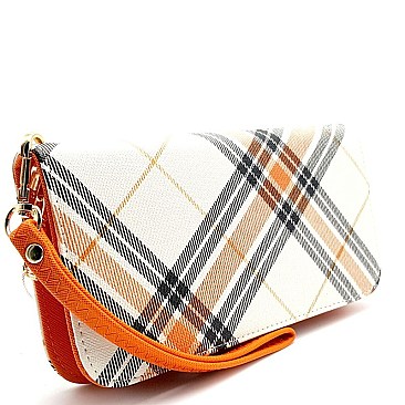 WH0925-LP Checker Print Zipper Wristlet Wallet