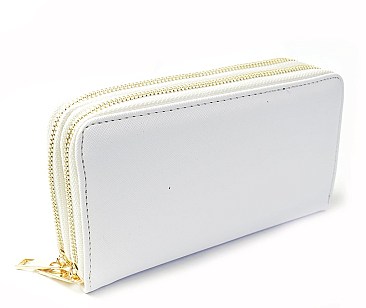 Saffiano Double Zipper Wristlet Wallet