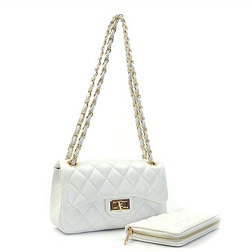 Quilted Turn-Lock Small Shoulder Bag With Wallet