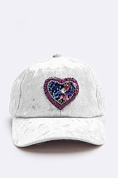 Beaded Heart Patch Velour Cap LA-EMH0927Q