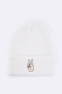 Chic Victory Sign Language Patch Iconic Beanie LA-MKH3515Q
