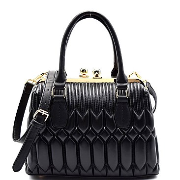 LOL001-LP Quilted Double Clutch-top Metal Frame Satchel