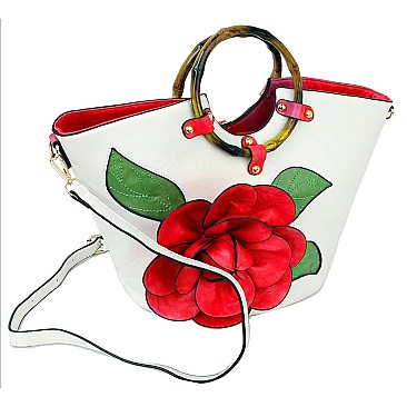 3D Flower Bamboo Round Handle Satchel