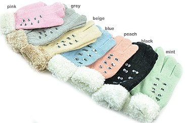 Ladies Feather Cuff Winter Gloves