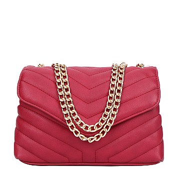 Large Size Chevron Embossed CHAINED Shoulder Bag