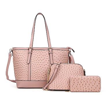 3 IN 1 - OSTRICH TOTE WITH CROSS-BODY & WALLET