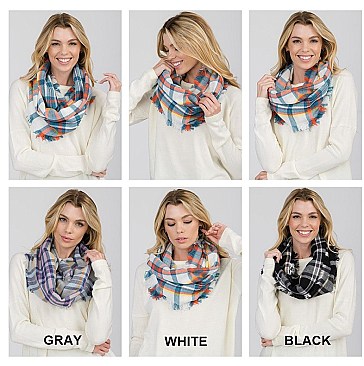 Pack of 12 Everyday Plaid Infinity Scarves