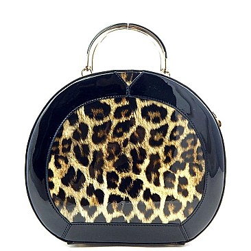 Patent Leopard Print Round Shape Satchel