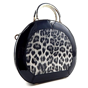 Patent Leopard Print Round Shape Satchel