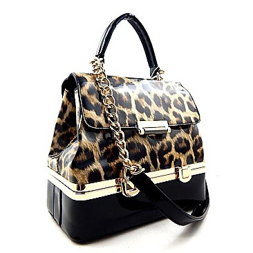 Bottom Compartment Patent Leopard Satchel Bag