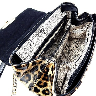 Bottom Compartment Patent Leopard Satchel Bag